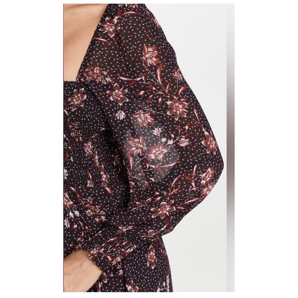 o.p.t. Floral Polka Dot Smocked Maxi Dress Square Neck Long Sleeve Slit L(9) - Picture 2 of 10